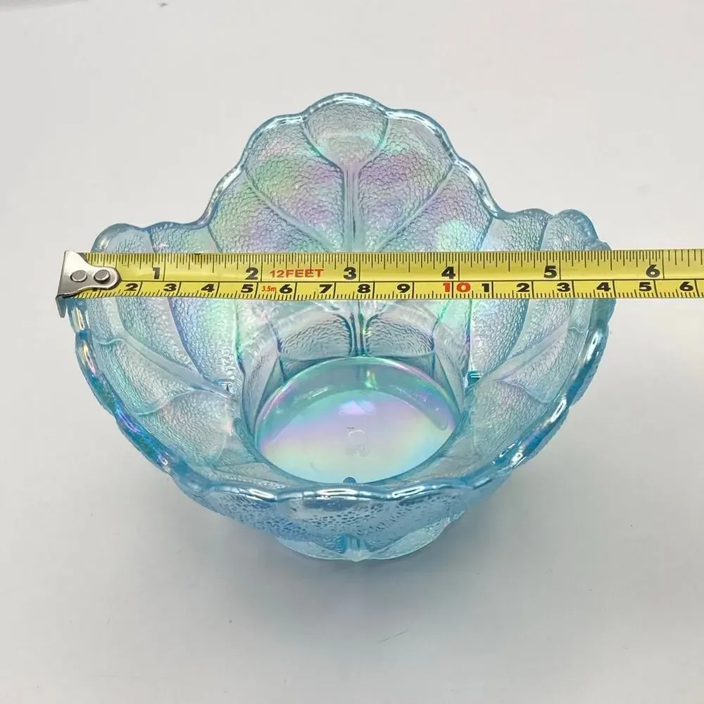 VTG LE Smith Iridescent Carnival Glass Candle Holder - Candy Bowl - Cabbage Leaf